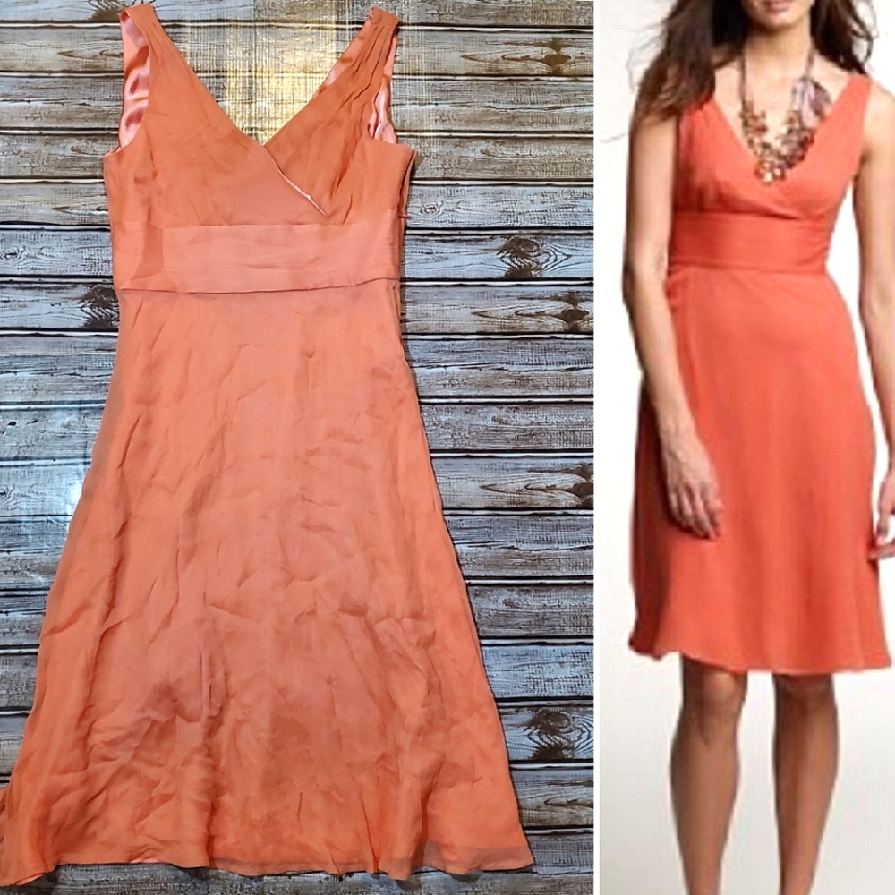 J. Crew Silk Chiffon Sophia Dress in Coral Size 8 Like New
